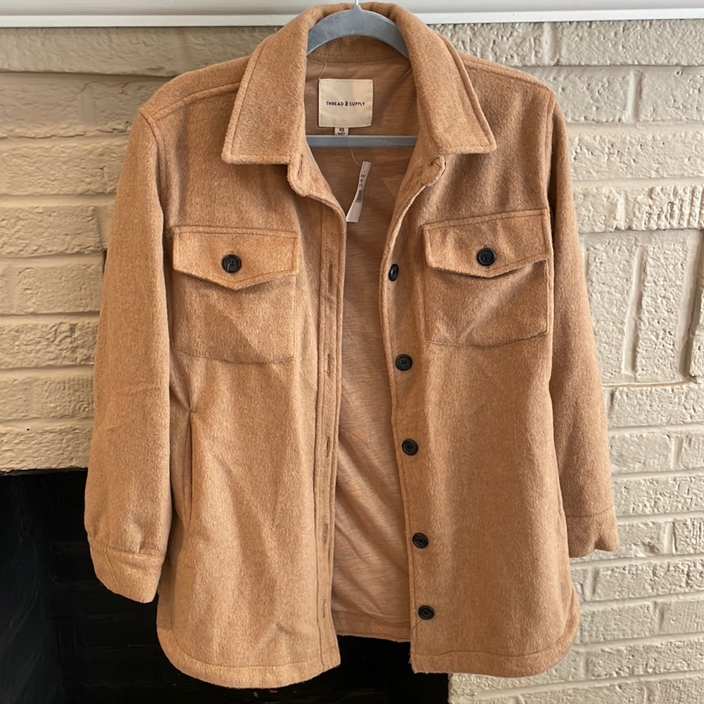 Tan shacket from Thread & Supply